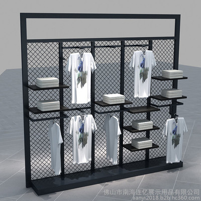 供应佛山连亿专业定制服装展示架 上墙铁网服装架与铁艺层板货架的品质之选